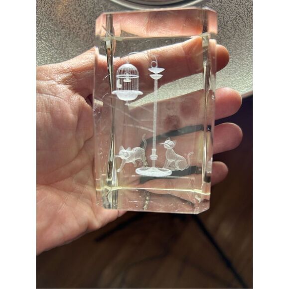 Vintage Bird Cage Bubblegram Glass Paperweight, Vitrograph 3D Laser Etched Glass - Picture 9 of 12